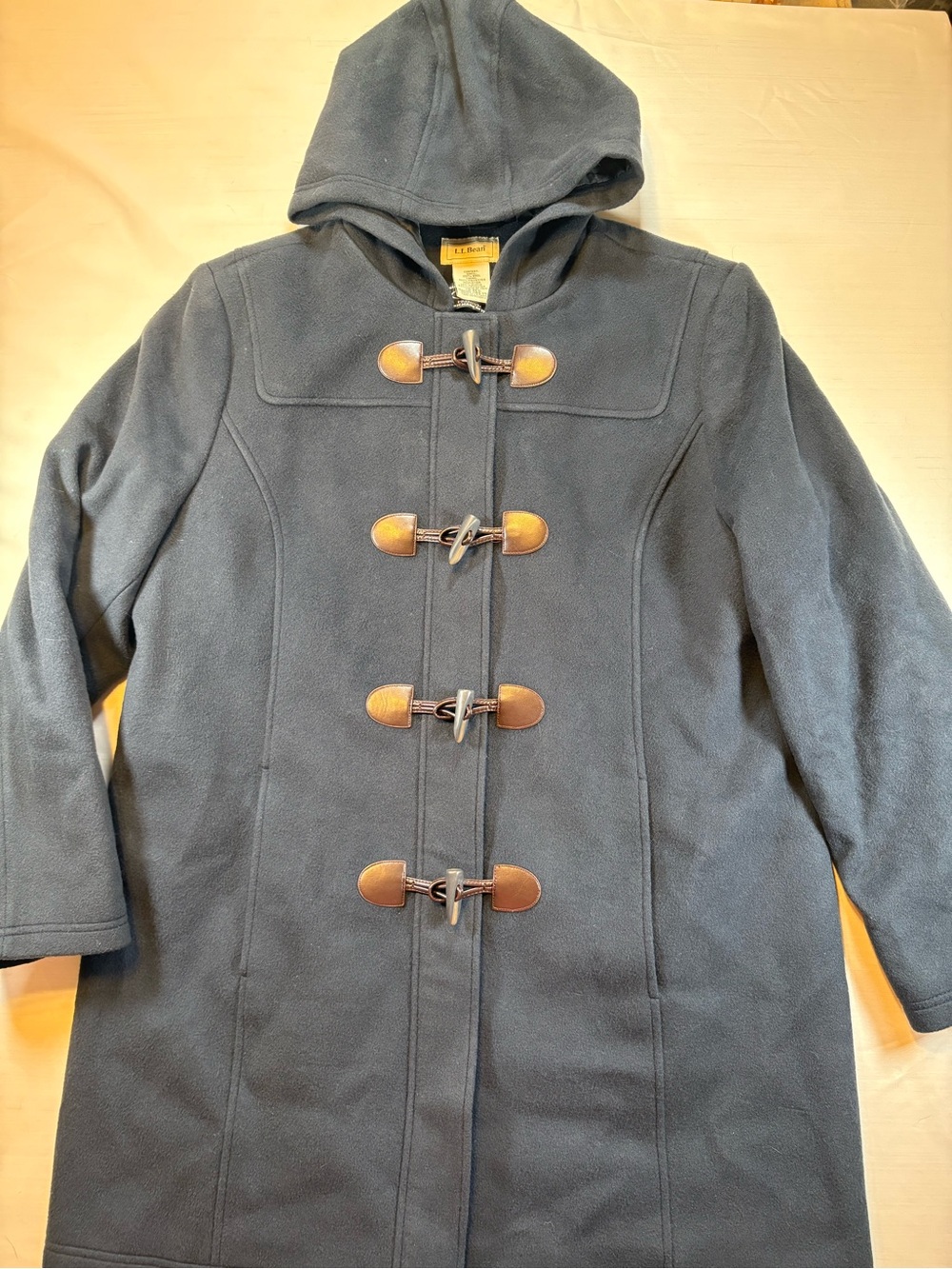 LL Bean Womens 20 Reg Navy Blue 100% Wool Thinsulate Duffle Coat Hooded Toggle